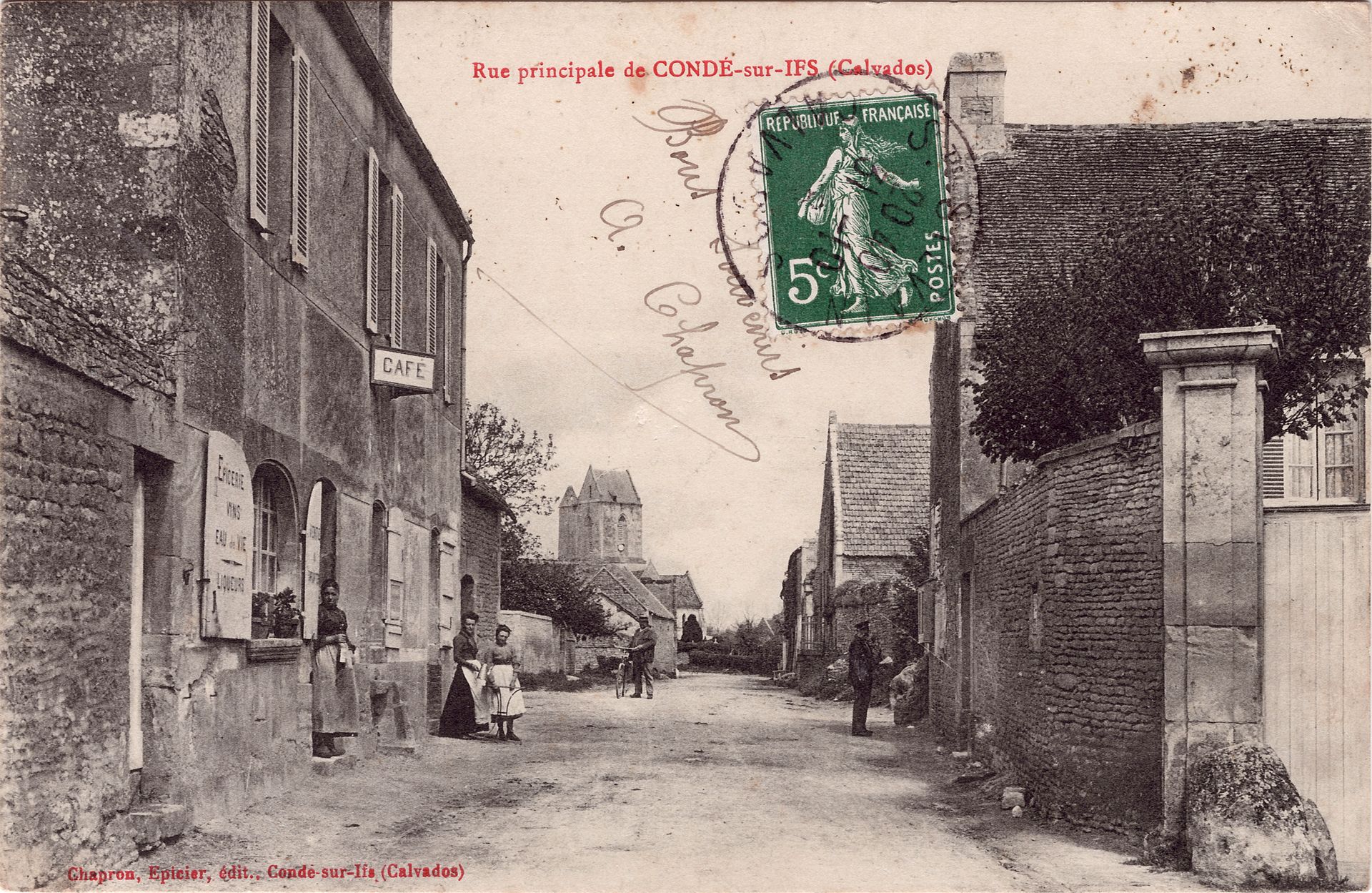 CP-Cond%C3%A9-sur-Ifs%20-%20La%20rue%20principale%20-%20recto